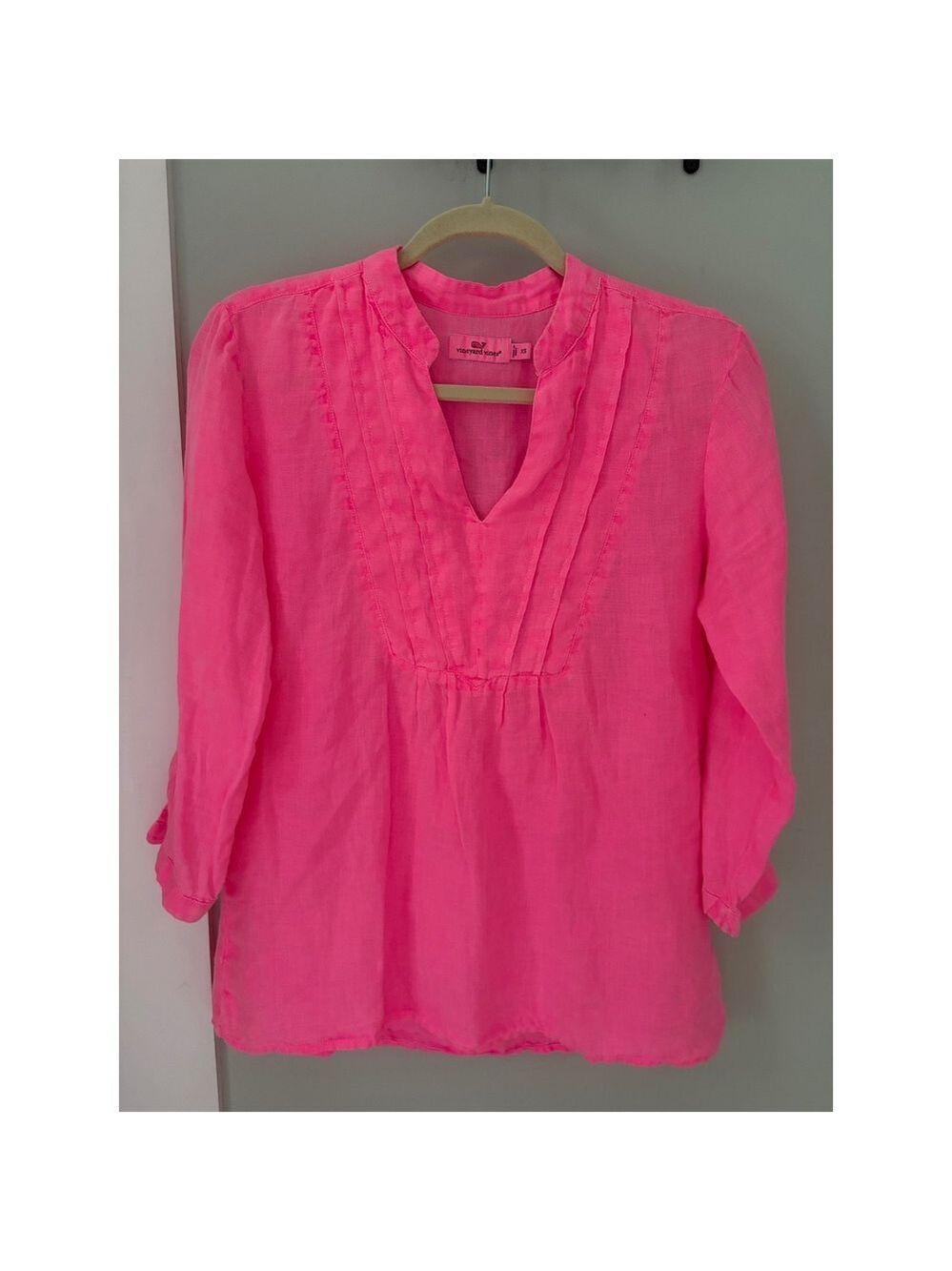 Vineyard Vines Neon Pink 100% Linen V-Neck Tunic Top Women's XS